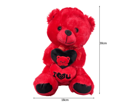Jucarie de plus, ursulet cu inima, mesaj I Love You, material moale, decorativ, pentru copii, rosu, 30 x 18 cm [10]