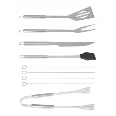 Set 9 ustensile pentru gratar, otel inoxidabil/silicon, husa depozitare inclusa, 38.5 x 11.5 x 5 cm, negru/argintiu [17]