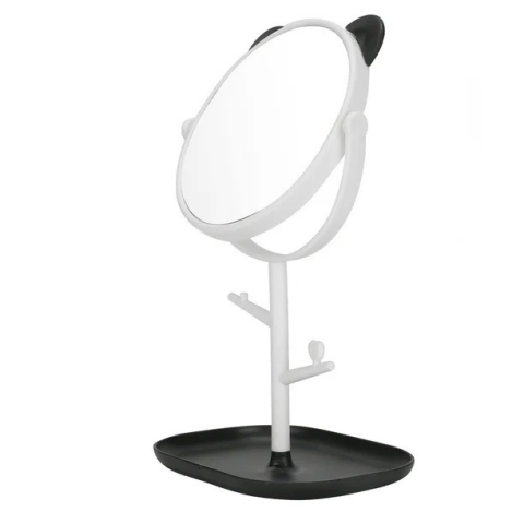 Oglinda cosmetica, cu urechi, baza pentru bijuterii, diametru 15 cm, design rotativ 360°, plastic, 30 x 16.5 cm, alb/negru [3]