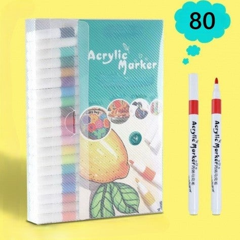 Set 80 markere acrilice, pentru hartie, sticla, piatra, lemn, panza, textile, uscare rapida, multicolor [9]