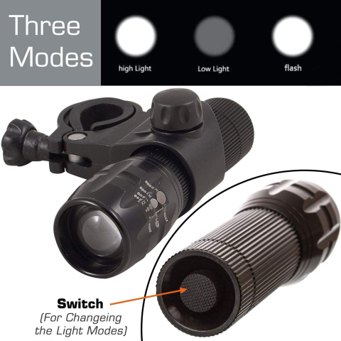 Far bicicleta LED, suport prindere, zoom, aluminiu, 3 moduri iluminare, 9.3 x 3 cm, negru [4]