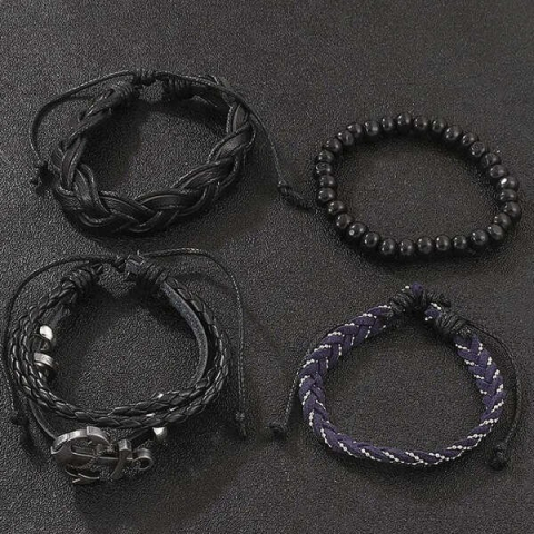 Set bijuterii pentru barbati, ceas, 4 bratari, albastru/negru, cutie inclusa [4]