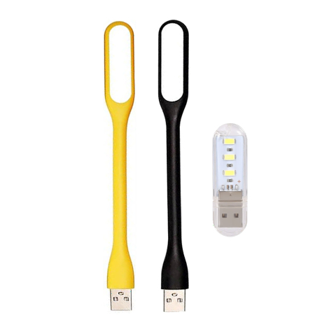 Set 3 lampi LED USB portabile, 2 flexibile 1.5W (galben + negru) + 1 mini lampa 3 LED 3W, lumina 6000K, compatibile laptop, PC, powerbank