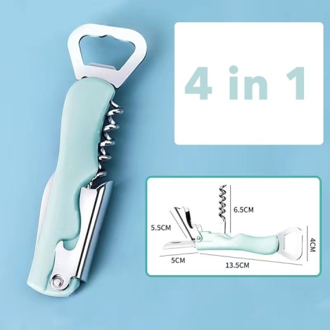 Tirbuson multifunctional, 4 in 1, desfacator de sticle, otel inoxidabil, maner anti-alunecare, 13.5 x 4 cm, albastru [2]