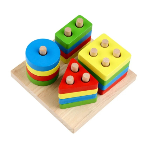Jucarie educativa pentru copii, Montessori, sortare forme geometrice, 16 piese, 3+ ani, lemn, 12 x 12 x 5 cm, multicolor [0]