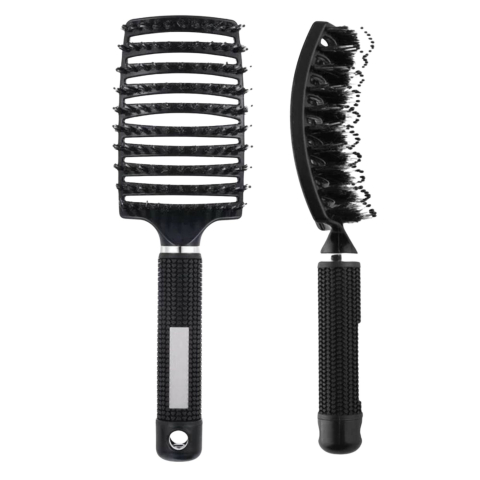 Perie de par, peri de mistret si nylon, curbata, design ergonomic, pentru descurcarea parului, negru, 24.5 x 6.5 cm [4]