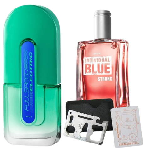 Set Ingrijire barbati - Set apa de toaleta Full Speed Electric 75 ml, apa de toaleta Individual Blue Strong 100 ml, card multifunctional de supravietuire, otel inoxidabil