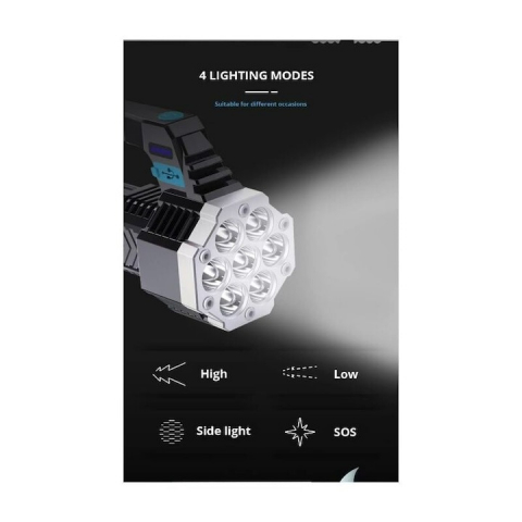 Lanterna portabila, 7 LED-uri, 4 moduri de iluminare, indicator nivel baterie, ABS, rezistenta la apa, negru [2]