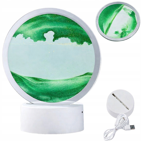 Lampa decorativa cu nisip in miscare, efect relaxant 3D, LED, verde, pentru living si dormitor, 19 x 10 cm [3]