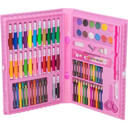 Set,trusa completa pentru copii,desenat,colorat si pictat,86 piese,trusa inclusa - Roz [5]