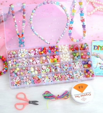 Set 900 margele pentru realizare bratari, coronite, coliere, bijuterii, diverse modele, 26 x 13.5 x 2.5 cm, multicolor [5]