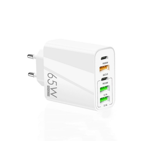 Incarcatoare telefoane - Incarcator cu 5 porturi, 2 x Type-C, 3 x USB, incarcare rapida, 65 W, universal, alb