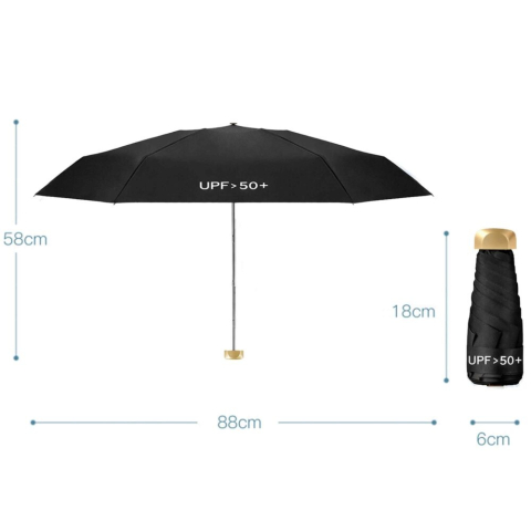 Umbrela, protectie UPF 50+, pliabila, diametru 88 cm, inaltime 58 cm, universala, compacta, constructie solida, husa inclusa, negru [11]
