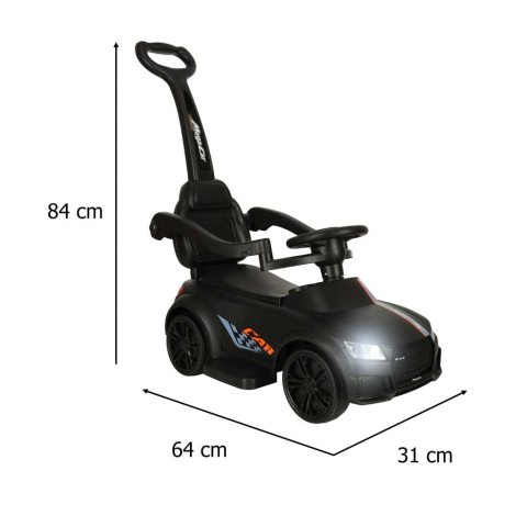 Masinuta pentru copii, maner ghidare, greutate maxima suportata 23 kg, lumini si sunete, 84 x 64 x 31 cm, negru [2]