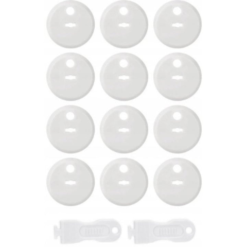Set 12 protectii prize, 2 chei, pentru siguranta copiilor, plastic, 2.3 x 3.7 cm, alb [12]