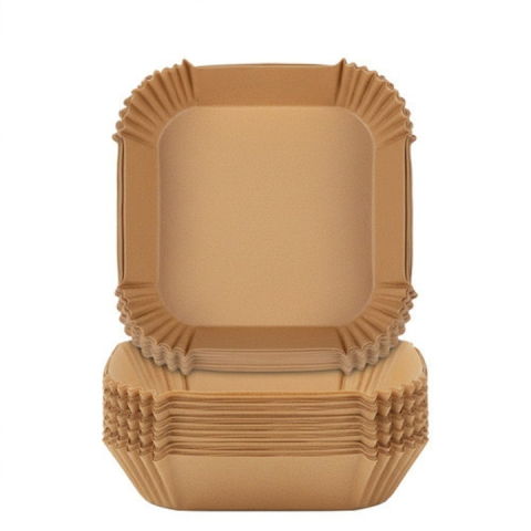 CASA & GRADINA - Set 100 hartii de copt pentru air fryer, cuptor, de unica folosinta, antiderapante, forma patrata, 16 x 16 cm, maro