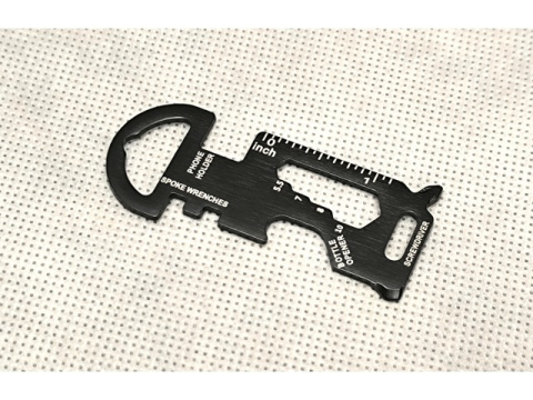 Breloc multifunctional din otel inoxidabil, suport telefon, surubelnita, rigla, desfacator sticle, pentru camping si drumetii, negru, 3 x 7 cm [14]