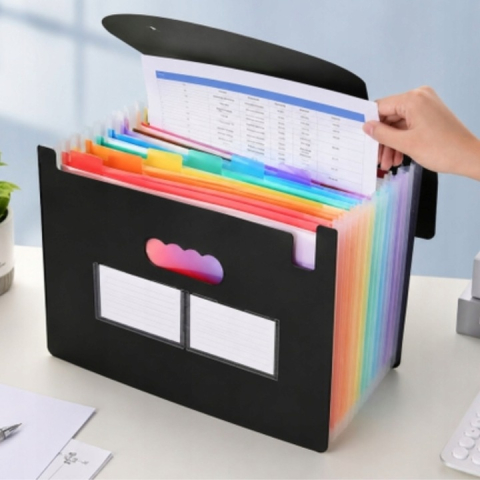 Mapa pentru documente A4 cu 25 compartimente, organizator portabil cu etichete multicolore, capacitate mare, polipropilena rezistenta, 24 x 33 x 3 cm, negru [10]
