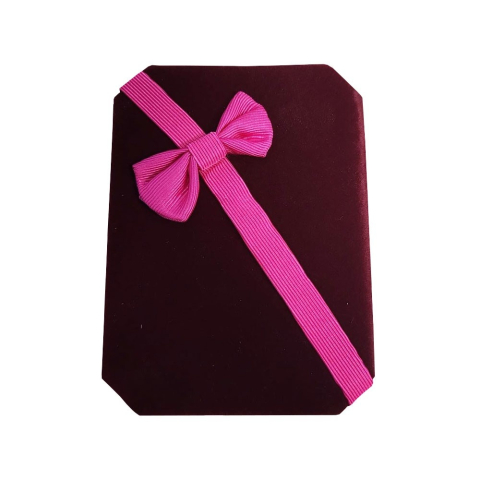 Cutii cadou femei - Cutie de bijuterii, cadouri, design cu funda, catifea, 10 x 7.5 x 3.5 cm, roz/visiniu