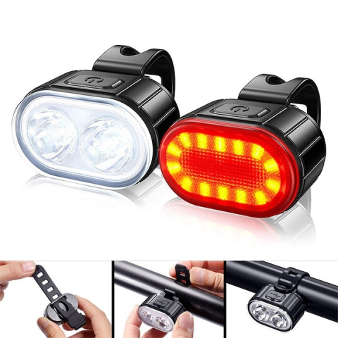 Set 2 lumini LED pentru bicicleta, far si stop, reincarcabile USB, 4 moduri iluminare, protectie IPX4, 4.3 x 2.7 cm [1]
