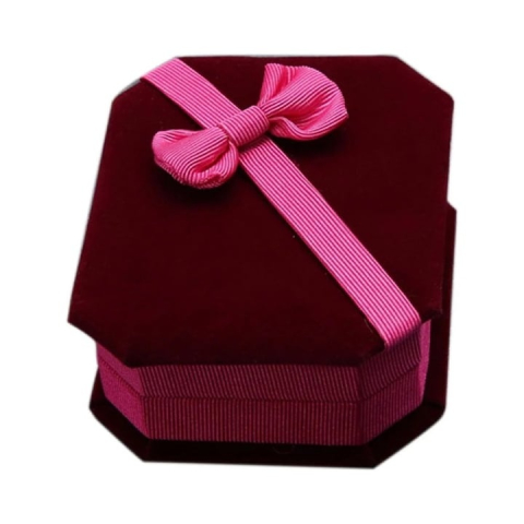 Cutie de bijuterii, cadouri, design cu funda, catifea, 10 x 7.5 x 3.5 cm, roz/visiniu [2]