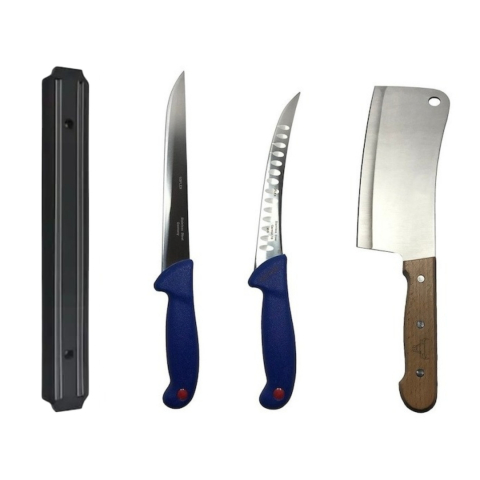Cutite si tacamuri - Set cutite profesionale de macelarie, filetat, transat, dezosat, 2 cutite, suport magnetic, satar