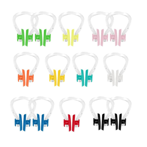 SPORT ȘI ACTIVITĂȚI - Set 14 clipsuri de nas pentru inot, silicon si plastic, 10 culori diferite, reutilizabile, confortabile, 4 cm