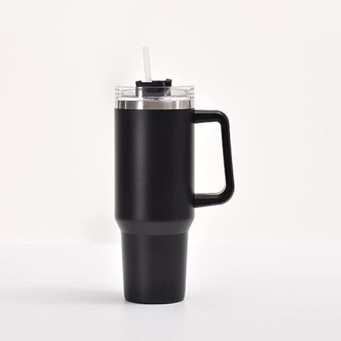 Cana termos, otel inoxidabil/plastic, fara BPA, 1200 ml, design ergonomic, cu pai, negru [1]
