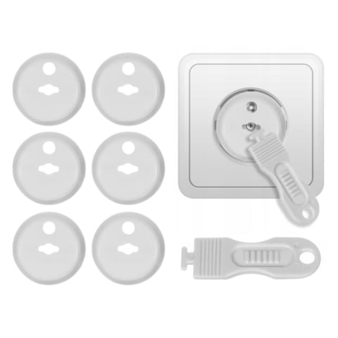 MAMA ȘI COPILUL - Protectii pentru prize, set 6 bucati, demontare cu cheie, pentru copii, plastic, 2.3 x 3.7 cm, alb