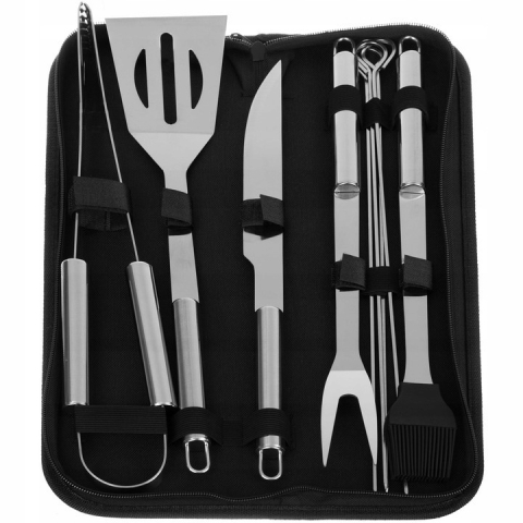Set 9 ustensile pentru gratar, otel inoxidabil/silicon, husa depozitare inclusa, 38.5 x 11.5 x 5 cm, negru/argintiu [16]