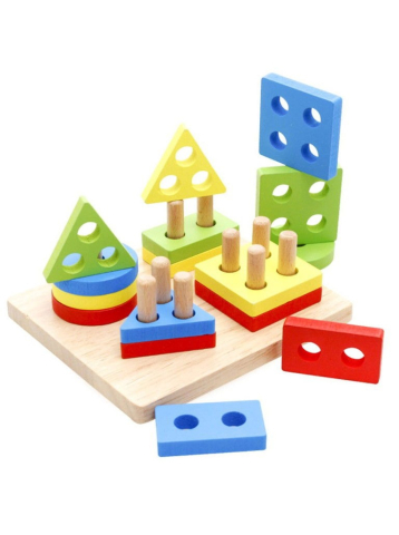 Jucarie educativa pentru copii, Montessori, sortare forme geometrice, 16 piese, 3+ ani, lemn, 12 x 12 x 5 cm, multicolor [11]
