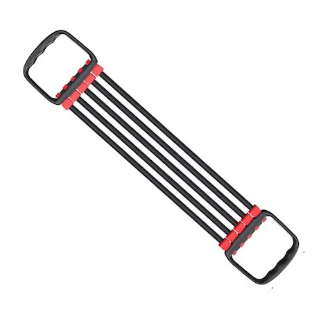 Accesorii fitness - Extensor fitness cu 5 corzi, banda fitness din cauciuc, rezistenta 40 kg, Rosu / Negru