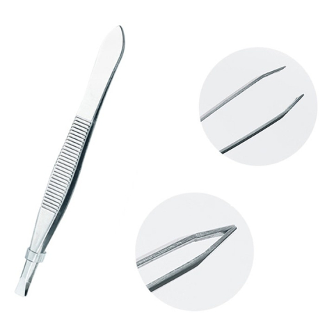 Penseta pentru sprancene, otel inoxidabil, lungime 8.5 cm, varf oblic, argintiu [2]