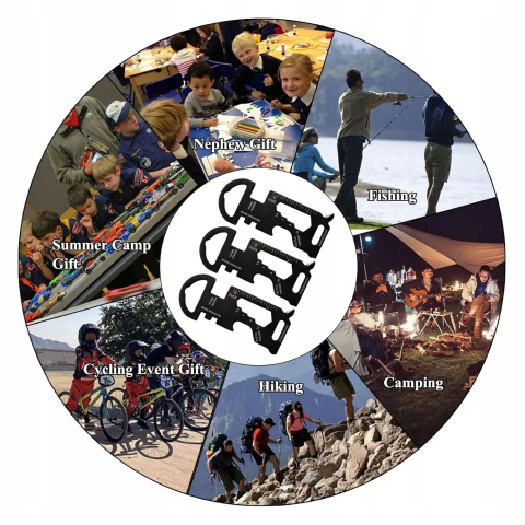 Breloc multifunctional din otel inoxidabil, suport telefon, surubelnita, rigla, desfacator sticle, pentru camping si drumetii, negru, 3 x 7 cm [9]