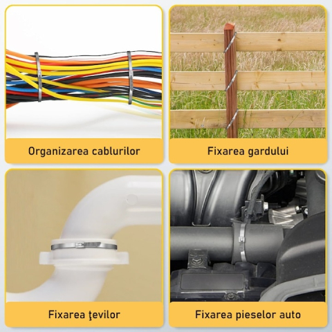 Set 100 coliere prindere, otel inoxidabil, pentru cabluri, tevi, reglabile, universale, 4.6 x 300 mm, argintiu [6]