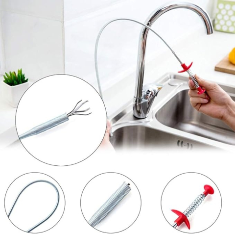 Sarpe pentru desfundat tevi, cu carlig, flexibil, metal/plastic, multifunctional, lungime 60 cm, rosu [8]