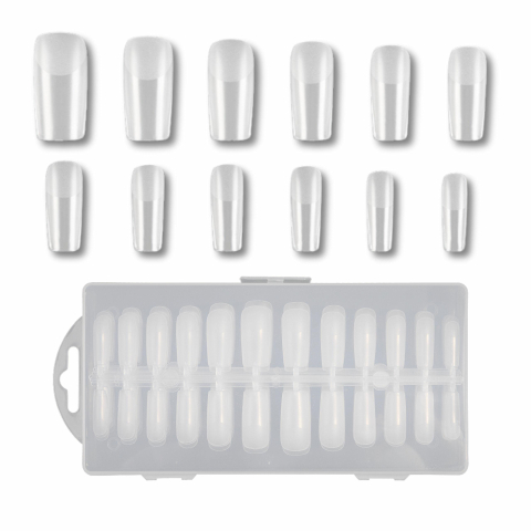Ustensile îngrijire unghii - Set 240 tipsuri pentru unghii, forma patrata, 12 dimensiuni diferite, mat, transparent, durabil, cutie depozitare inclusa