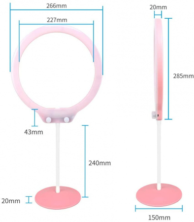 Lampa circulara LED, ZOMEI 26 cm diametru LED,cap rotativ 360 grade si suport telefon 360 grade - Roz [1]