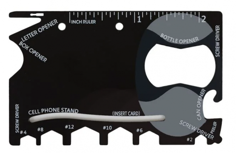 Supravietuire - Card multifunctional pentru supravietuire, 18 in 1, otel inoxidabil, 9 x 6 cm, negru