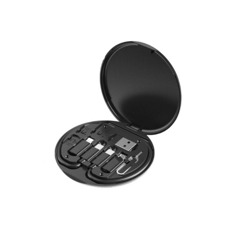 Accesorii telefon - Set cabluri de date multifunctionale, adaptoare USB-C/Tip Lightning/USB-A/Micro-USB, portabil, negru