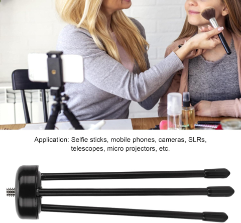 Mini trepied metalic, din aluminiu, cu suport de telefon extensibil, fixare cu filet 1/4 si prindere de 9 cm prin arc, 13.5 cm inaltime. [9]