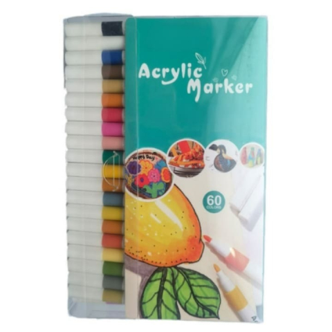 Set pictură și desen - Set 60 markere acrilice, pentru hartie, sticla, piatra, lemn, panza, textile, uscare rapida, multicolor