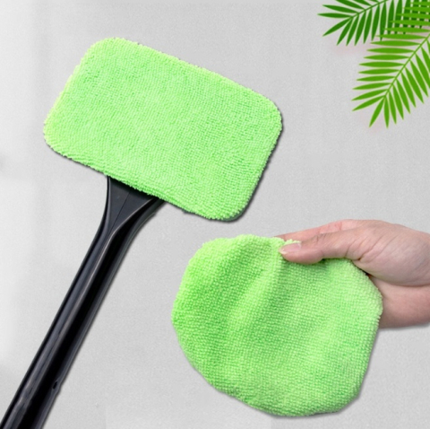 Stergator auto pentru parbriz, geamuri, din microfibra si plastic, laveta detasabila, maner ergonomic, verde [7]