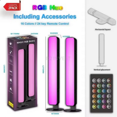 Set 2 lampi LED tip bara, RGB, jocuri de lumini, lumina ambientala, pentru divertisment, telecomanda inclusa [5]