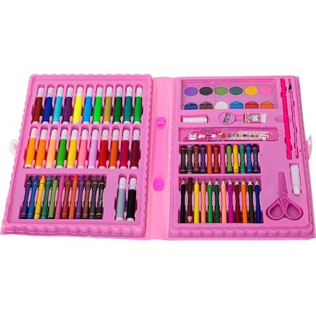 Set pictură și desen - Set,trusa completa pentru copii,desenat,colorat si pictat,86 piese,trusa inclusa - Roz