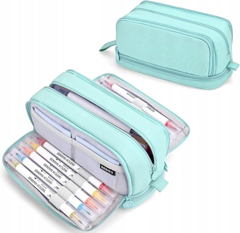 Penar scolar, 4 compartimente, poliester, multifunctional, cu agatatoare, 21 x 9 x 8 cm, verde [10]