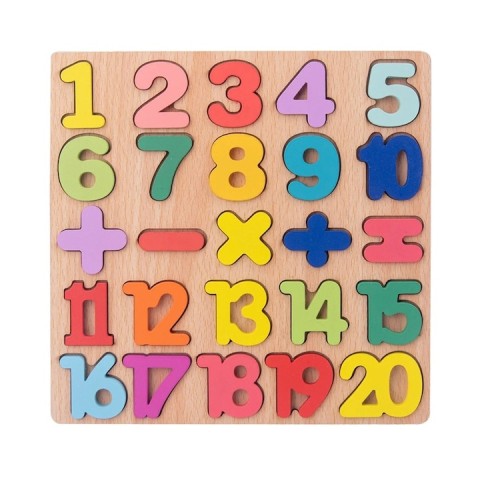 JOCURI ȘI JUCĂRII - Tabla cu cifre si simboluri pentru copii, puzzle educativ, 25 piese, Montessori, lemn, 20 x 20 cm, multicolor
