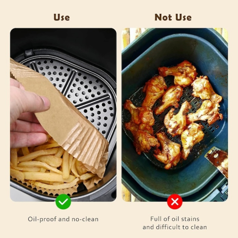 Hartii de copt pentru friteuza cu aer cald, set 50 bucati, forma patrata, antiaderente, rezistente la ulei si grasime, 16 x 16 cm, maro [4]