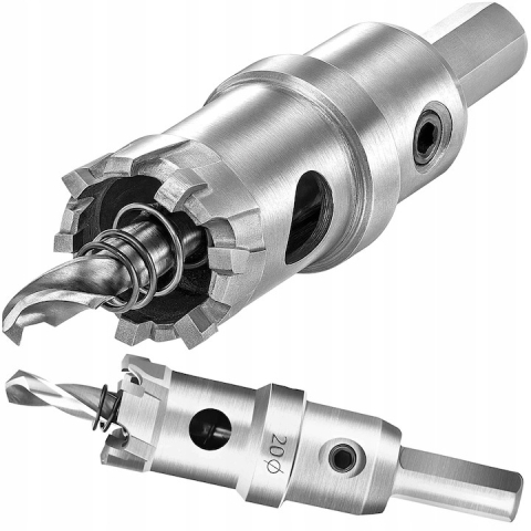 Carota din otel/carbura de tungsten pentru metal si lemn, cu burghiu pentru centrare, diametru 20 mm, lungime 100 mm, argintie [2]