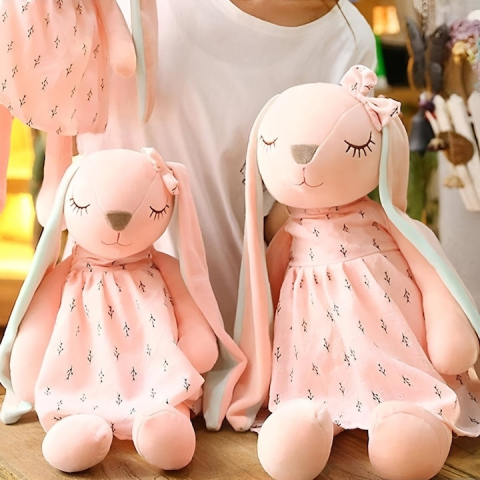 Iepuras de plus roz, rochie detasabila, 35 cm, material moale, jucarie pentru copii, confort, siguranta si dezvoltarea imaginatiei [2]